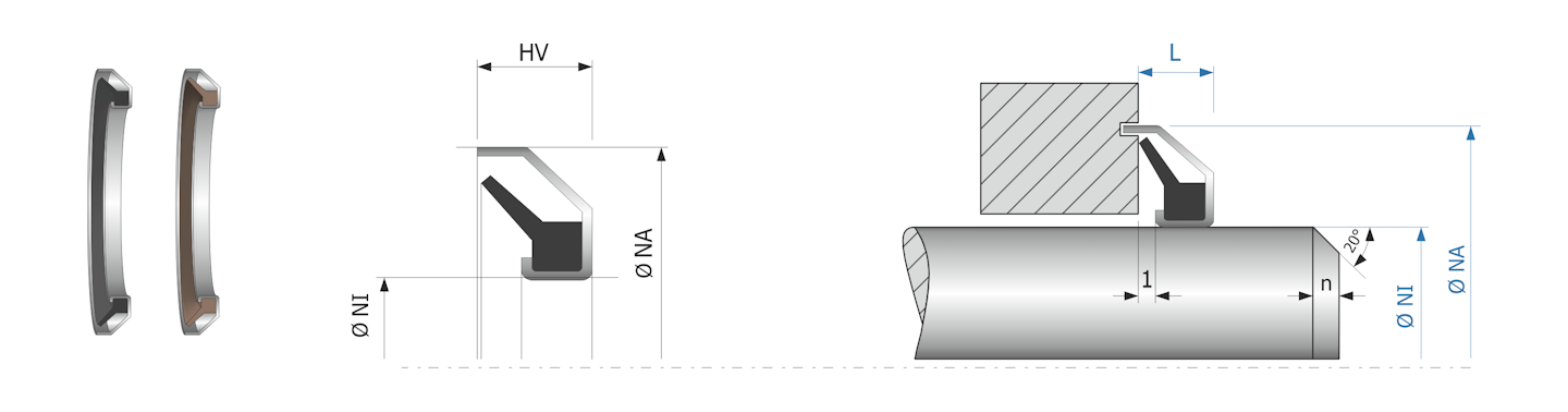 Obrázok zobrazuje príklad použitia a výkres uloženia axiálneho tesnenia MEGAseal MAS11
