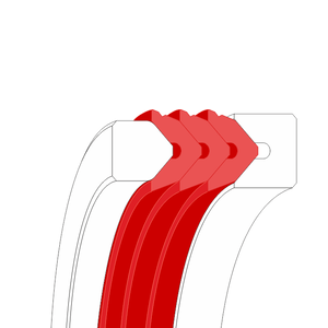 Obrázok zobrazuje profil tesnenia, chevronového piestneho tesnenia MEGAseal MSP1012B