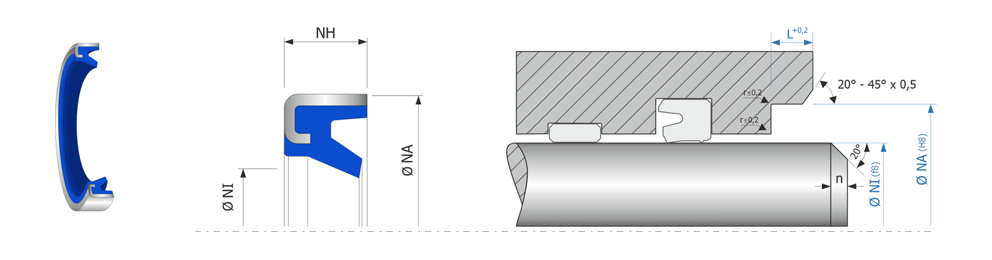 Obrázok zobrazuje príklad použitia a výkres uloženia stieracieho krúžku MEGAseal MSW923
