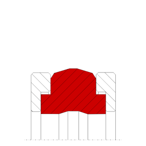 Obrázok zobrazuje profil tesnenia, kompaktného piestneho tesnenia MEGAseal MSP52