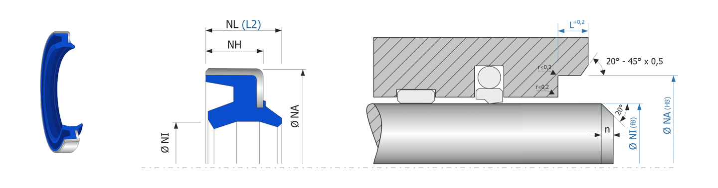 Obrázok zobrazuje príklad použitia a výkres uloženia stieracieho krúžku MEGAseal MSW924