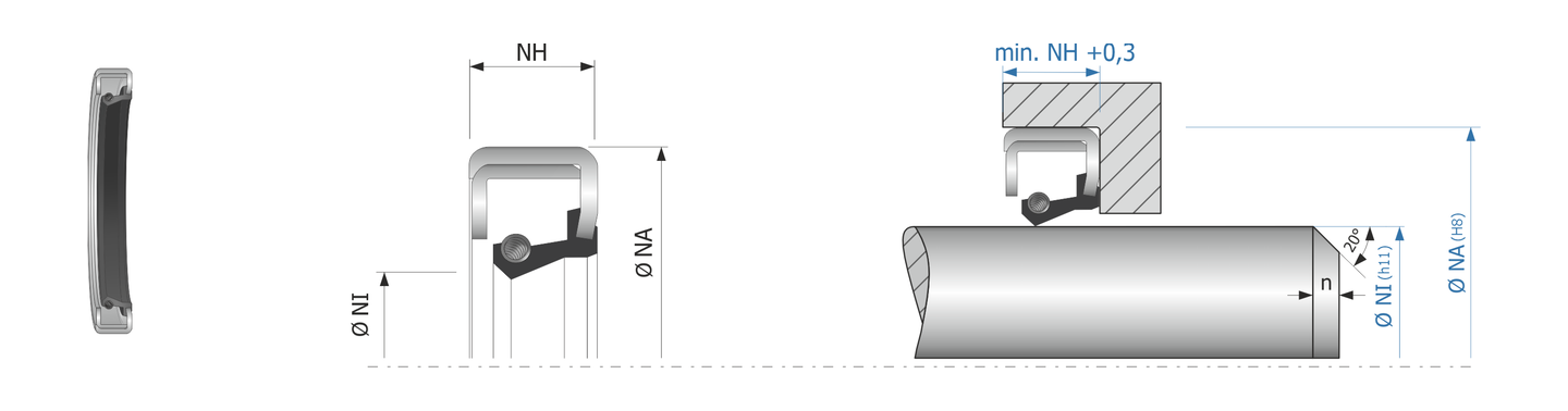 Obrázok zobrazuje príklad použitia a výkres uloženia rotačného tesnenia MEGAseal MOS-C10