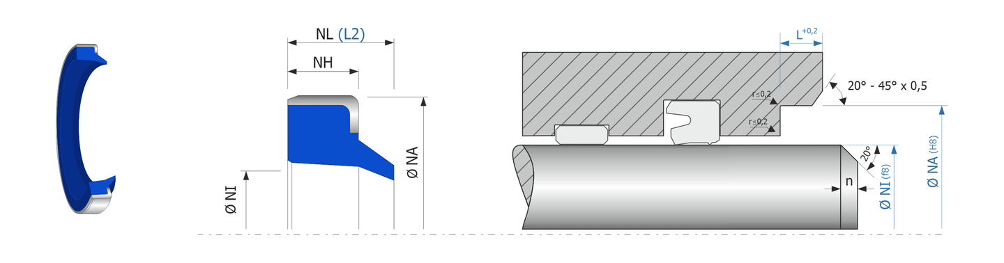 Obrázok zobrazuje príklad použitia a výkres uloženia stieracieho krúžku MEGAseal MSW922