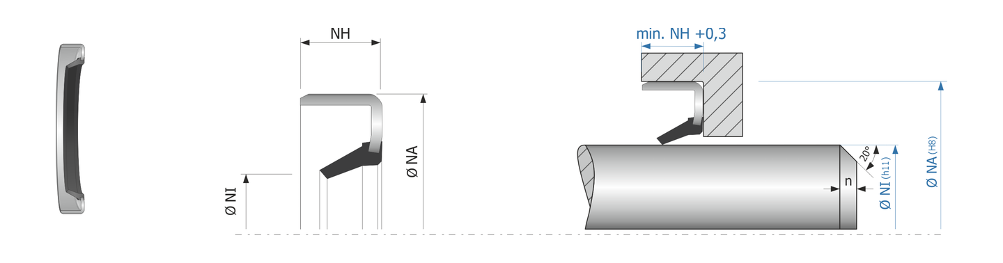 Obrázok zobrazuje príklad použitia a výkres uloženia rotačného tesnenia MEGAseal MOS-B12