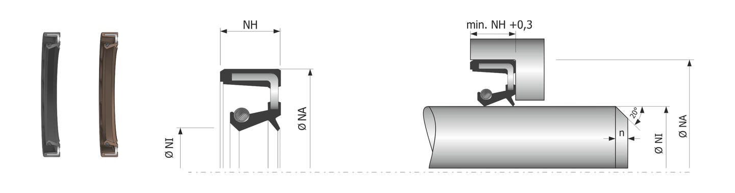 Obrázok zobrazuje príklad použitia a výkres uloženia rotačného tesnenia MEGAseal MOS-A11