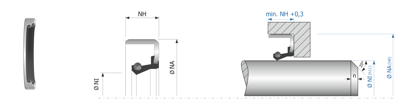 Obrázok zobrazuje príklad použitia a výkres uloženia rotačného tesnenia MEGAseal MOS-B10
