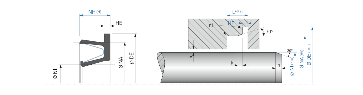 Obrázok zobrazuje príklad použitia a výkres uloženia rotačného tesnenia MEGAseal ROTO MSR19A