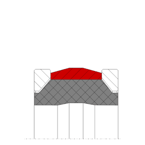 Obrázok zobrazuje profil tesnenia, kompaktného piestneho tesnenia MEGAseal MSP23