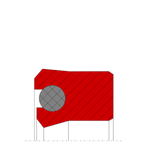 Obrázok zobrazuje profil tesnenia, tesnenia piestnice MEGAseal MSR03